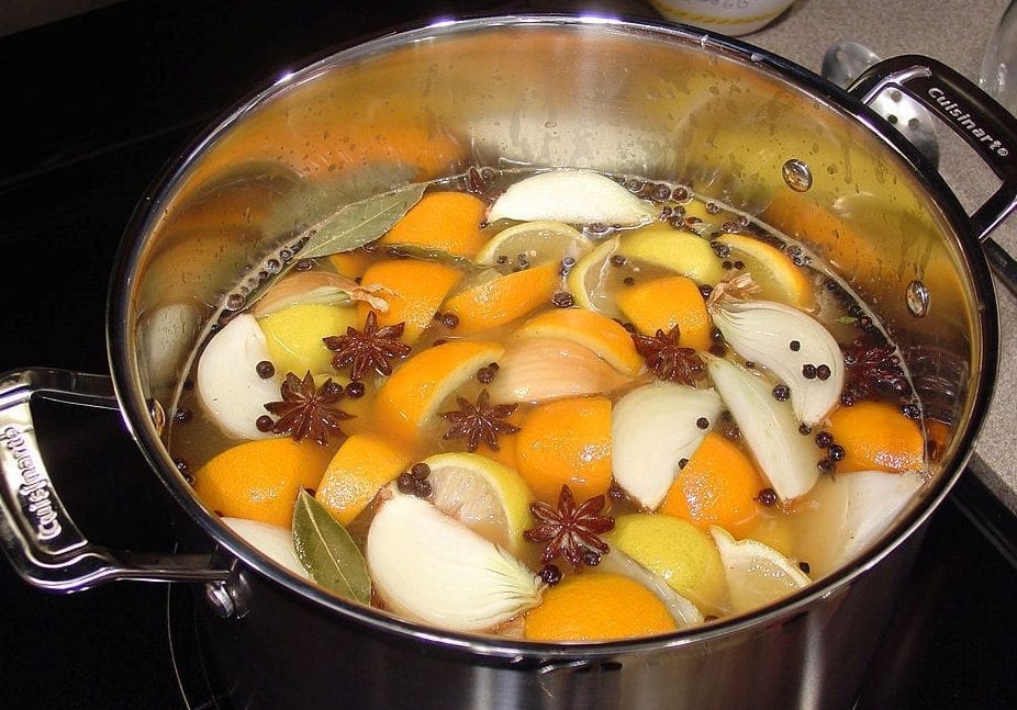 Apple Cider Citrus Turkey Brine Recipe cooking in a pot on the stove